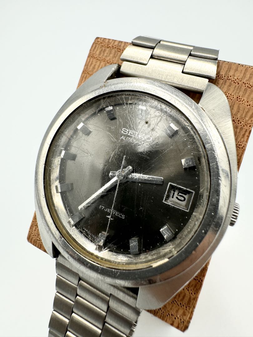 Seiko Automatic 7005-7030 Analog Mechanical (Automatic) Unisex Adults 17 Jewels Black Dial Men'S Watch Head Only Japan