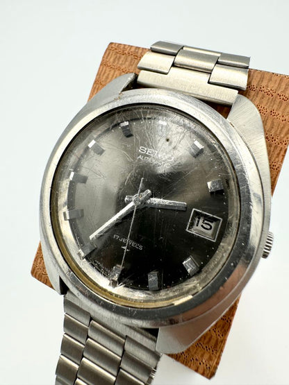 Seiko Automatic 7005-7030 Analog Mechanical (Automatic) Unisex Adults 17 Jewels Black Dial Men'S Watch Head Only Japan