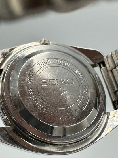 Seiko Automatic 7005-7030 Analog Mechanical (Automatic) Unisex Adults 17 Jewels Black Dial Men'S Watch Head Only Japan
