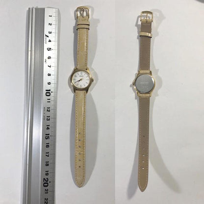 Seiko 7N01-0DF0 Analog Quartz Women Beautiful Item Leather Band Beige White Dial Working Item