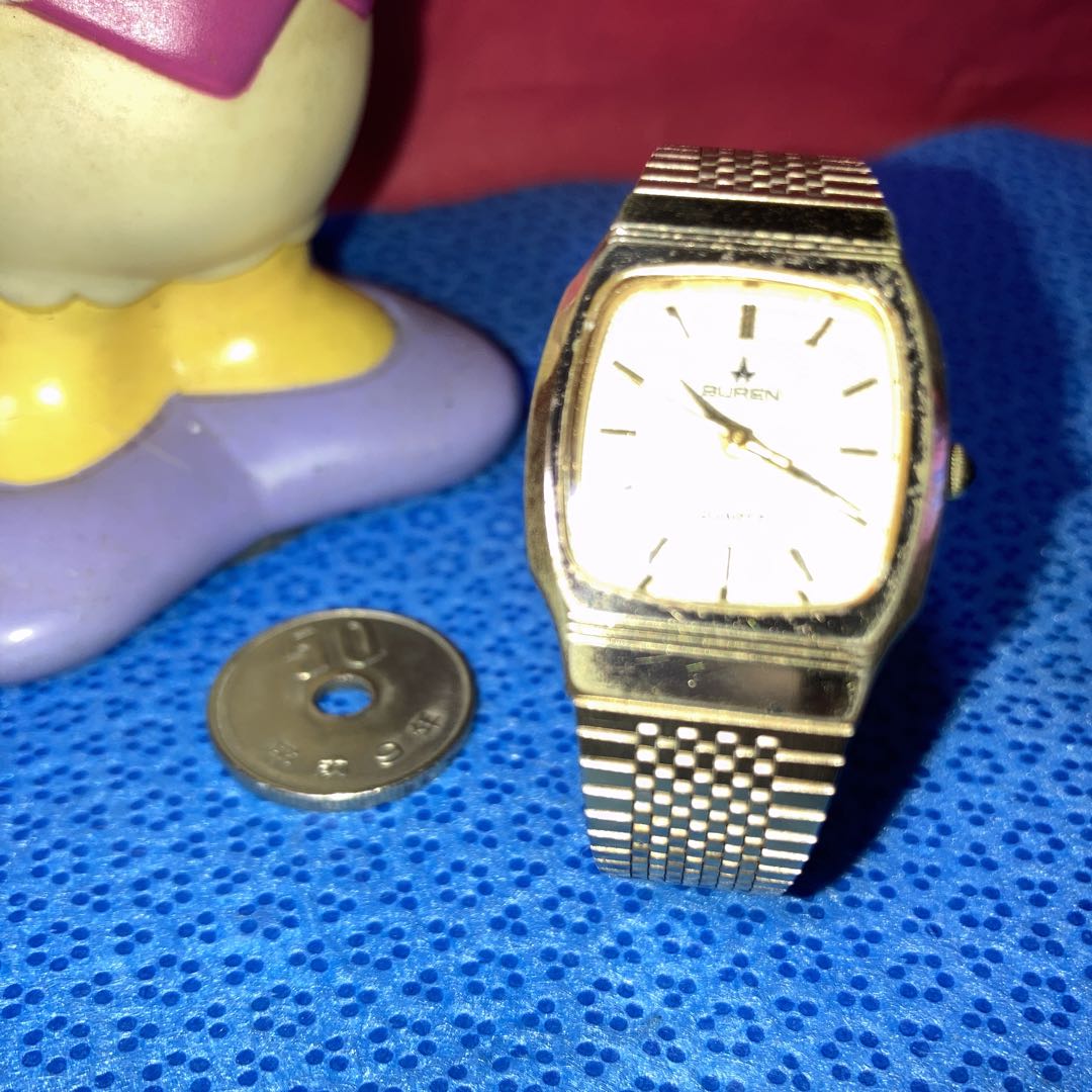 Buren 3-SIDED Analog Quartz Women レトロなメイドswissビューレンgold3面カット Women通電確認