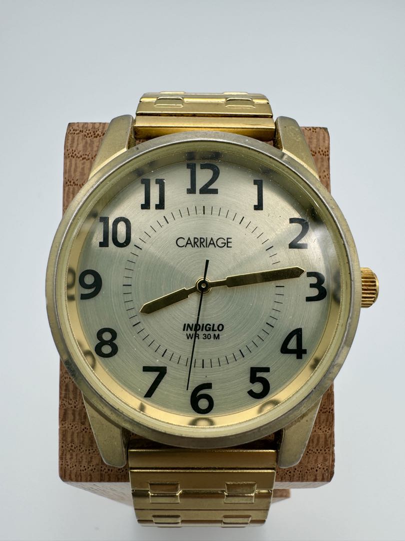 Carriage Analog Quartz Men Watch Gold Tone