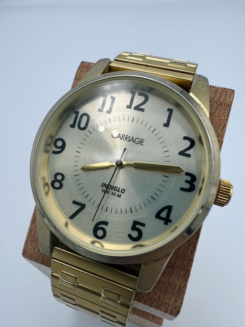 Carriage Analog Quartz Men Watch Gold Tone