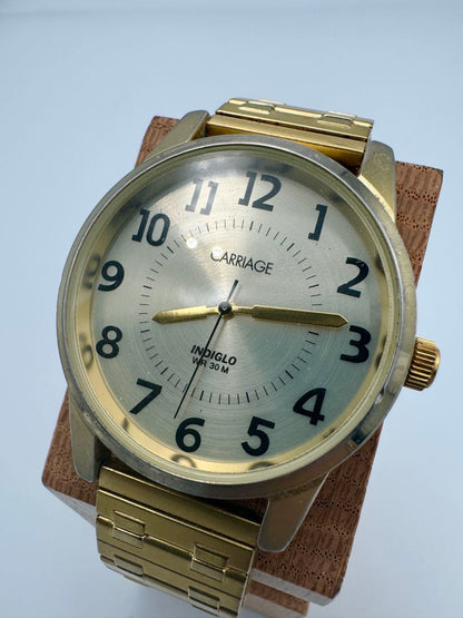 Carriage Analog Quartz Men Watch Gold Tone