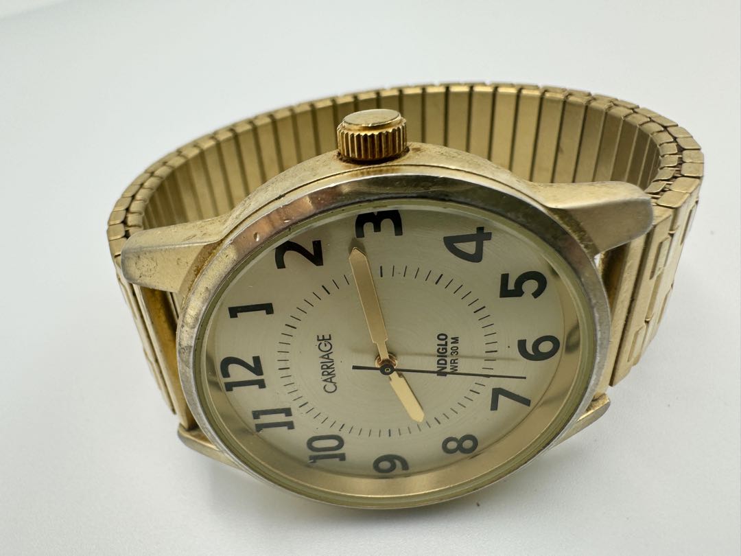 Carriage Analog Quartz Men Watch Gold Tone