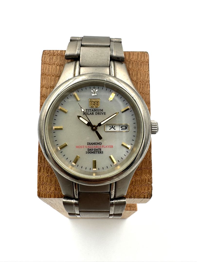 Elgin Solar Analog Men Titanium Diamond Quartz Watch