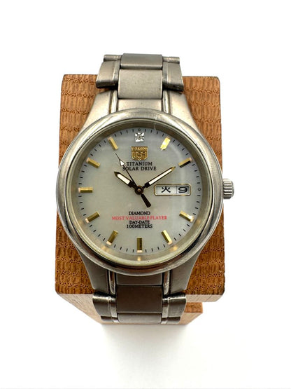 Elgin Solar Analog Men Titanium Diamond Quartz Watch