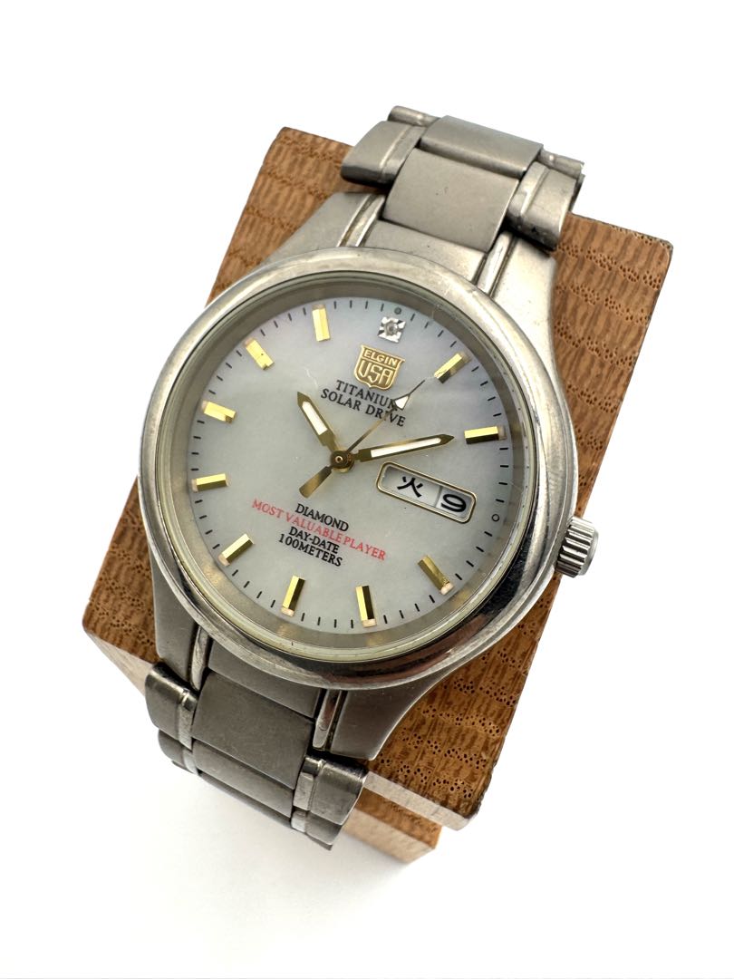 Elgin Solar Analog Men Titanium Diamond Quartz Watch
