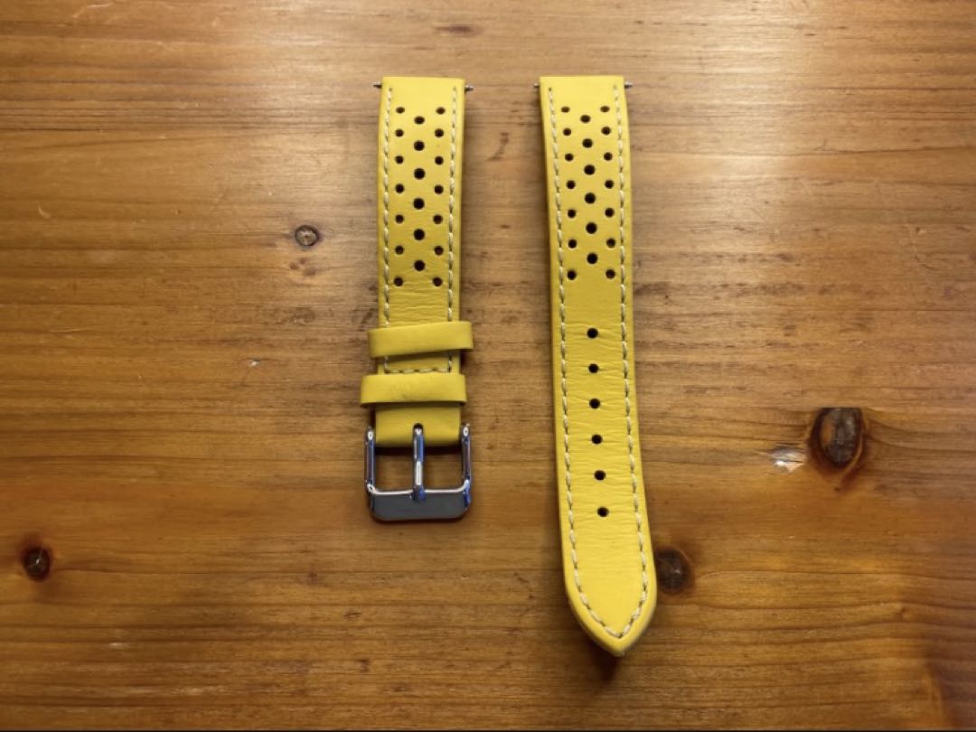 Straton Watch Company ストラトン 18Mm ラリー・オメガオリンピックモデル 高品質カーフ本革 黄×白