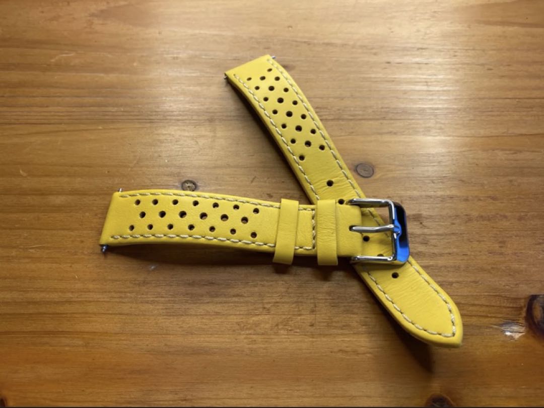 Straton Watch Company ストラトン 18Mm ラリー・オメガオリンピックモデル 高品質カーフ本革 黄×白