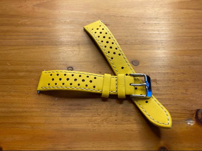 Straton Watch Company ストラトン 18Mm ラリー・オメガオリンピックモデル 高品質カーフ本革 黄×白