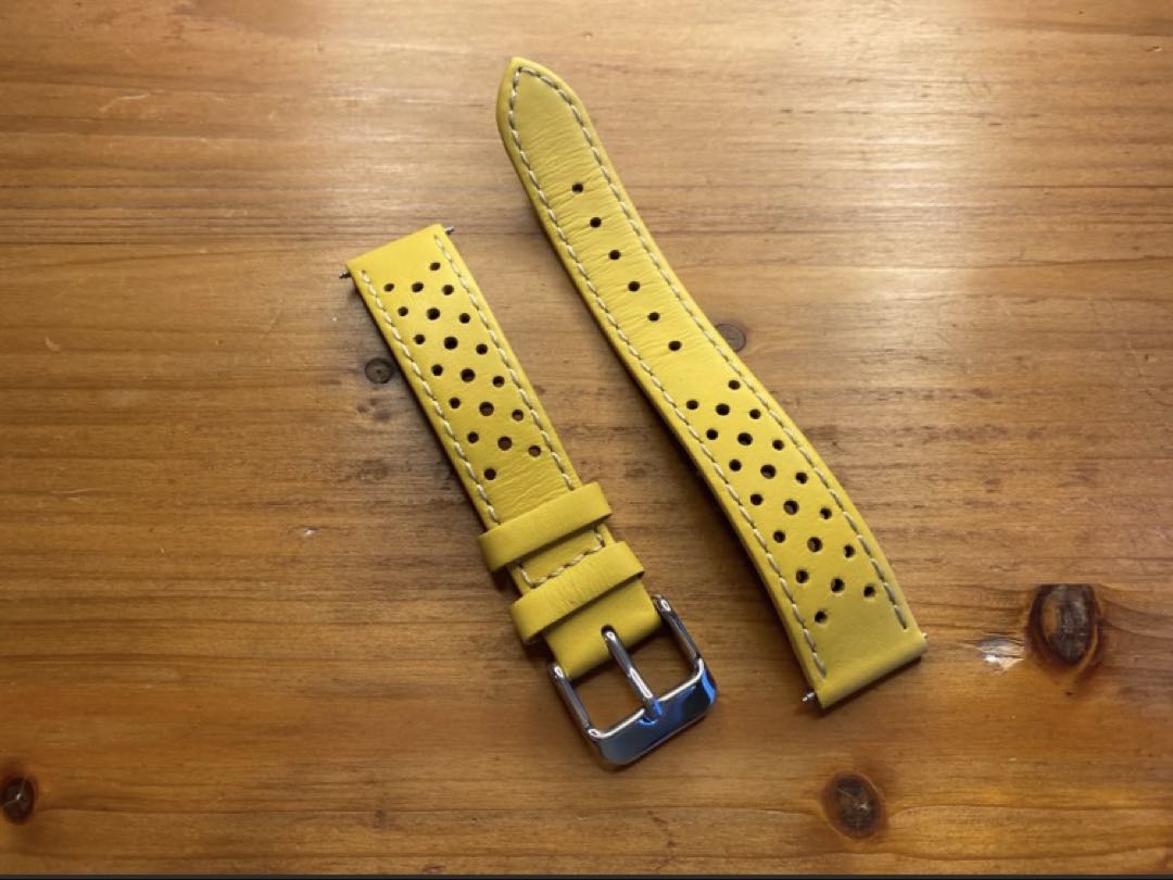 Straton Watch Company ストラトン 18Mm ラリー・オメガオリンピックモデル 高品質カーフ本革 黄×白