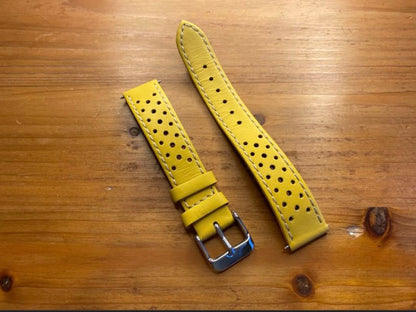 Straton Watch Company ストラトン 18Mm ラリー・オメガオリンピックモデル 高品質カーフ本革 黄×白