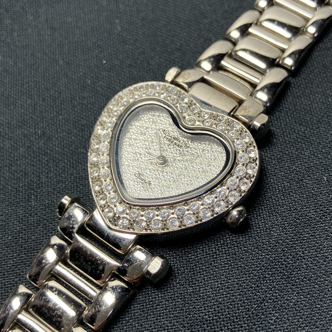 Alessandra Olla Analog Quartz Women アレッサンドラ・オッラ アレサンドラオーラ ハート型 Womenwatch ストーンベゼル 稼動品 シルバー