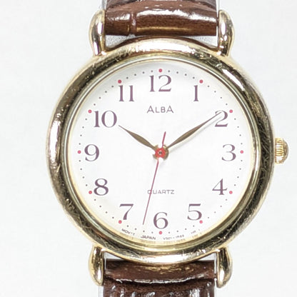 Seiko Alba V501-6N10 Analog Quartz Women Ladies Wristwatch - New Leather Strap, Working