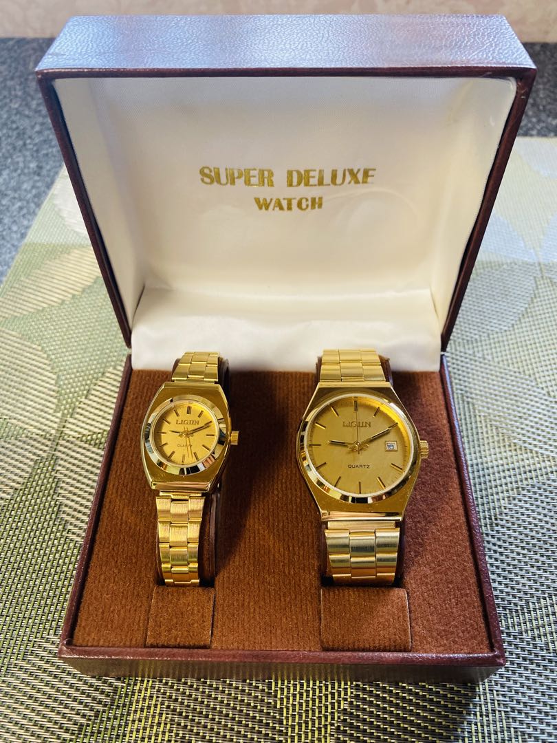 Ligun Analog Quartz Men リグン リガン ゴールド文字盤watch2個セット
