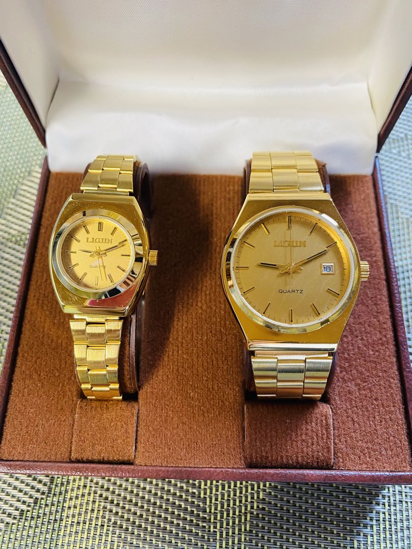 Ligun Analog Quartz Men リグン リガン ゴールド文字盤watch2個セット