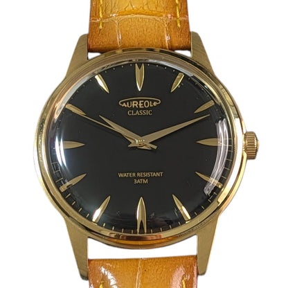Aureole SW-618M Analog Quartz Men オレオール Watch 黒 ブラウン ゴールド
