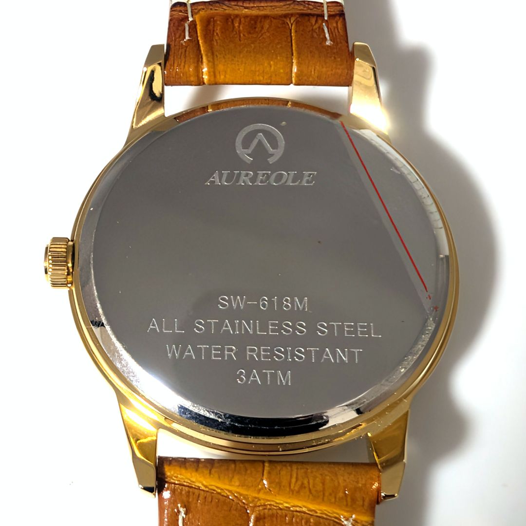 Aureole SW-618M Analog Quartz Men オレオール Watch 黒 ブラウン ゴールド
