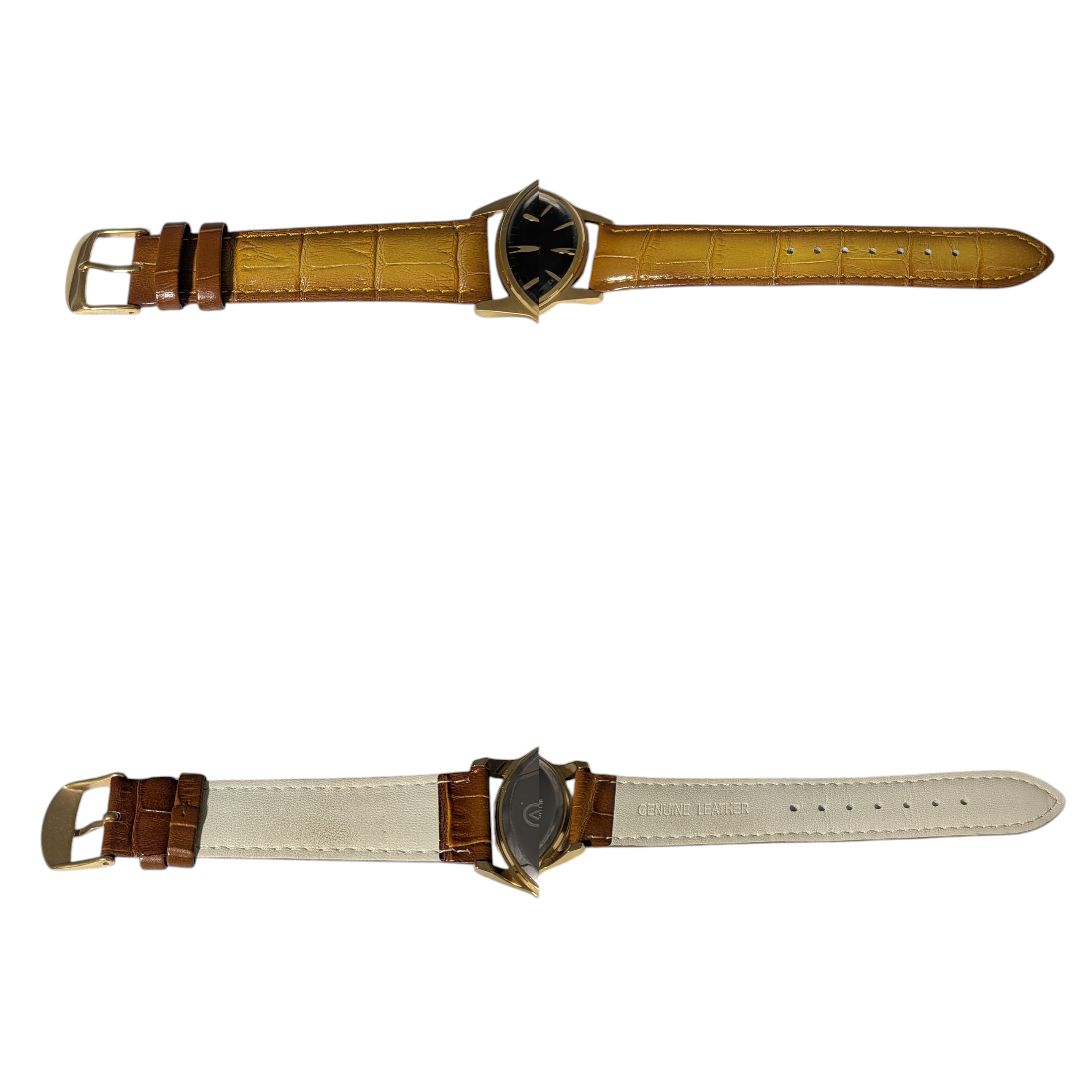 Aureole SW-618M Analog Quartz Men オレオール Watch 黒 ブラウン ゴールド