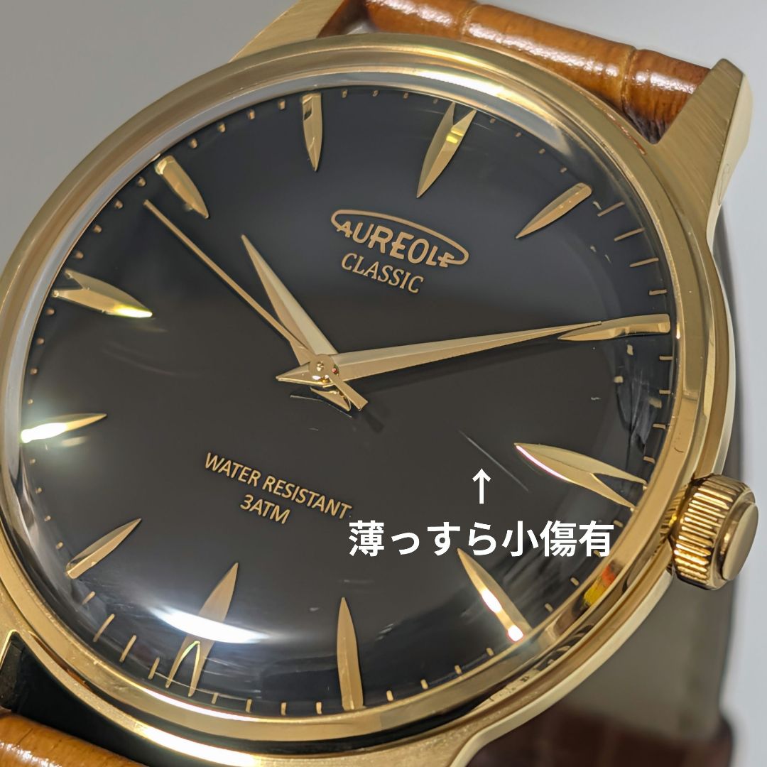 Aureole SW-618M Analog Quartz Men オレオール Watch 黒 ブラウン ゴールド