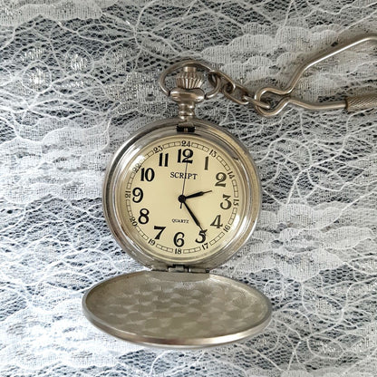 Script Analog Quartz Men Mechanical Open Face Pocket Watch