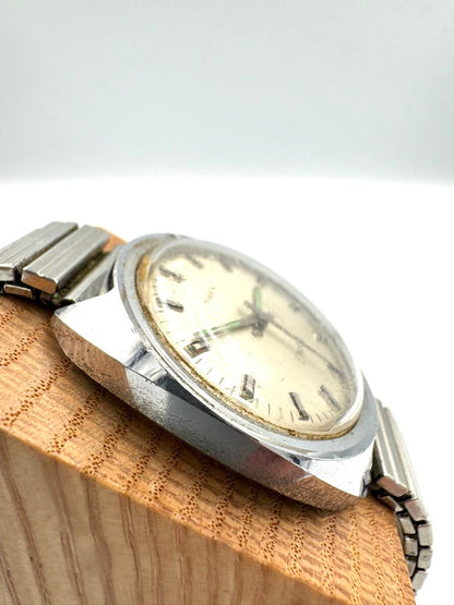 Timex Electric Analog Quartz Men Vintage Round Silver Sunburst Dial Speidel Band Watch For Parts