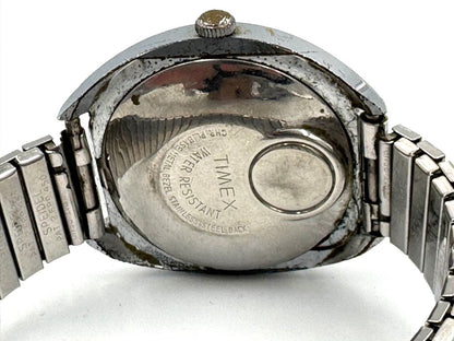 Timex Electric Analog Quartz Men Vintage Round Silver Sunburst Dial Speidel Band Watch For Parts