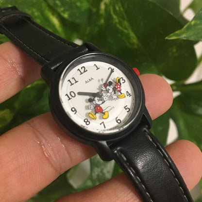 Seiko Alba Disney Analog Quartz Women Rare Retro Mickey & Minnie Watch