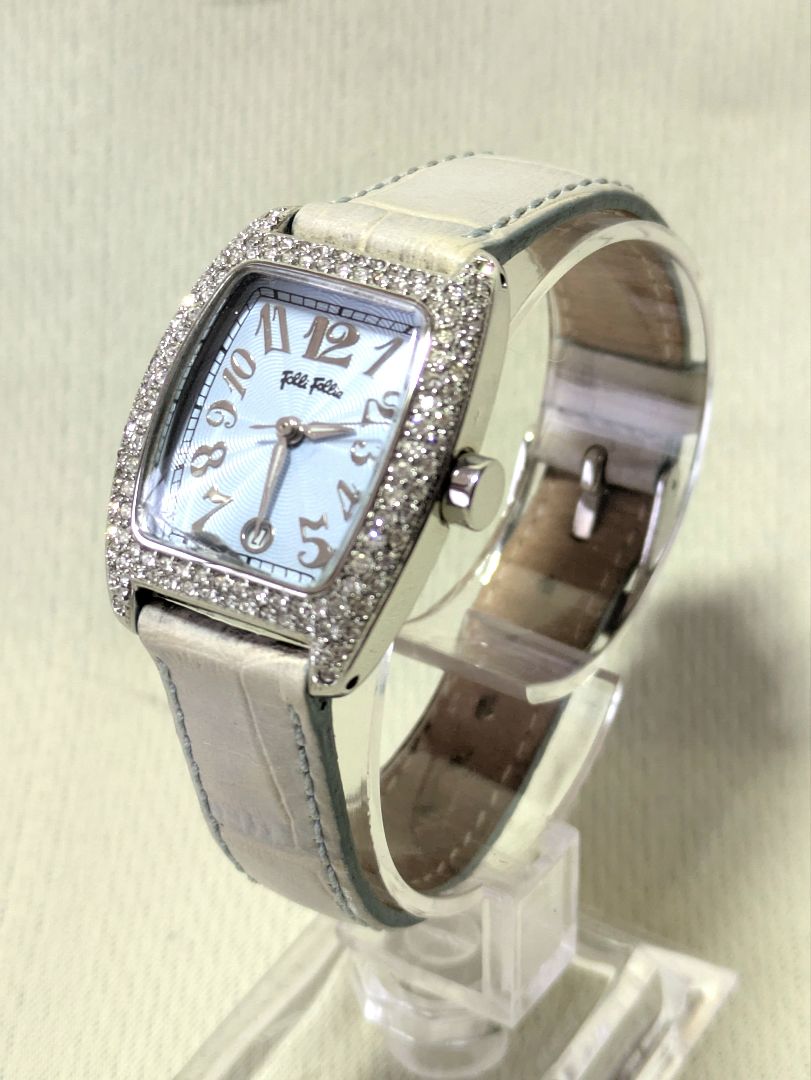 Folli Follie Analog Quartz Women フォリフォリ ストーン付き水色 カレンダー付き 稼働中