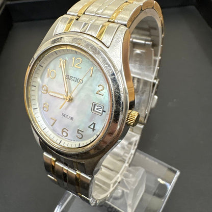 Seiko V147-0AE0 Analog Solar Men Running Ss Gp Mother of Pearl