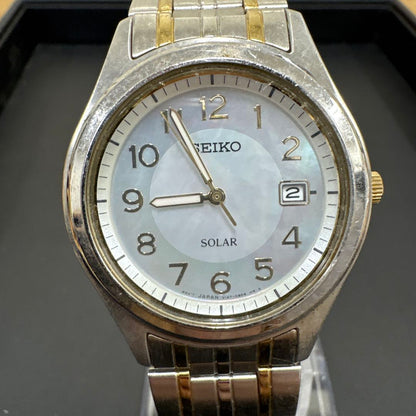 Seiko V147-0AE0 Analog Solar Men Running Ss Gp Mother of Pearl
