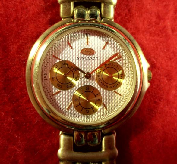 Sterazzo Analog Quartz Men ステラッツォ 完動watchゴールド日・曜日・24時の小針表示
