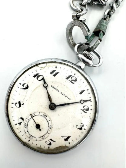 TRIPLE BLOOMS Mechanical Pocket Watch Manual Winding FOR PARTS