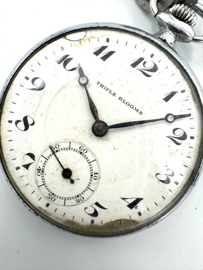 TRIPLE BLOOMS Mechanical Pocket Watch Manual Winding FOR PARTS
