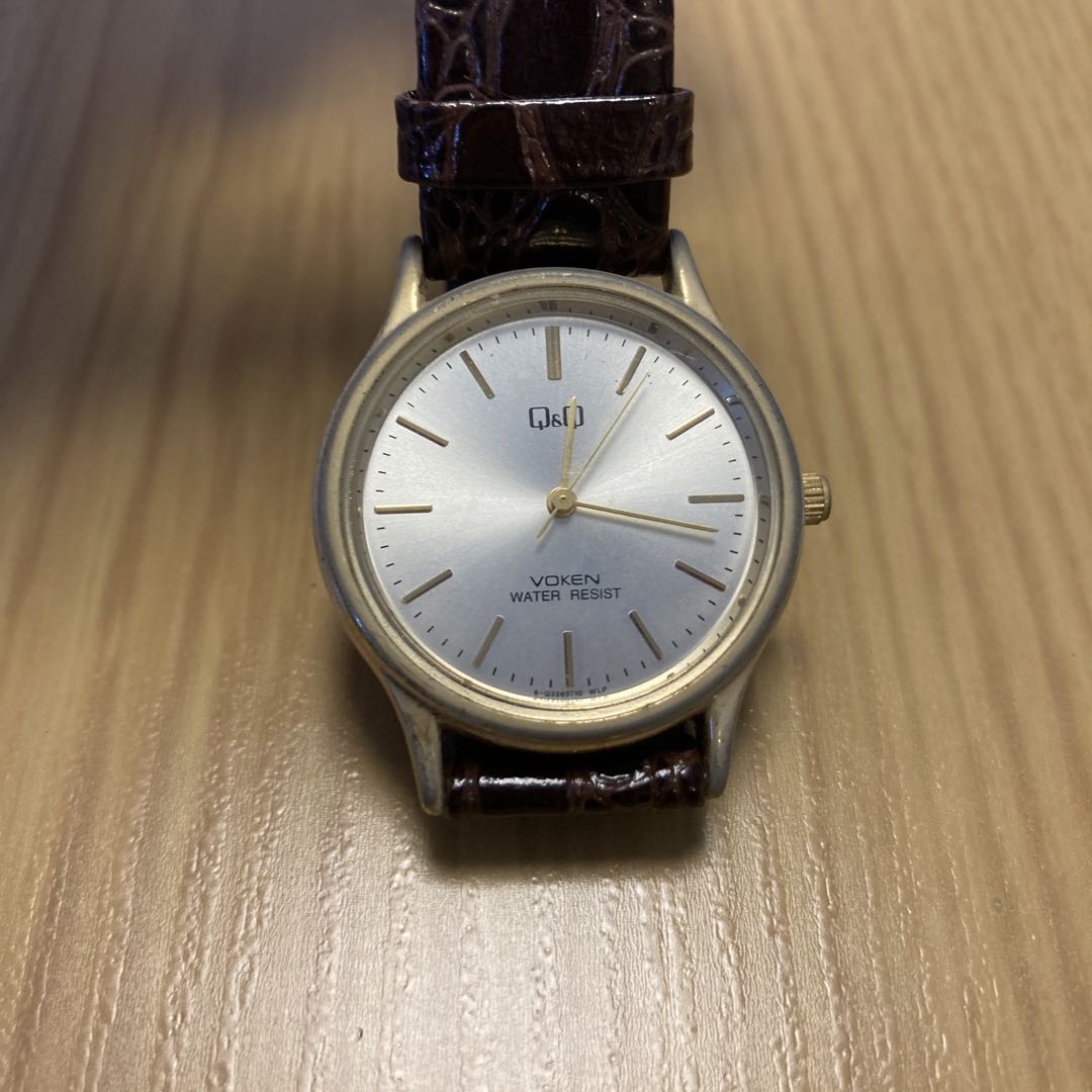 Citizen Q&Q Voken 267 Analog Quartz Men Wristwatch Brown Leather Band
