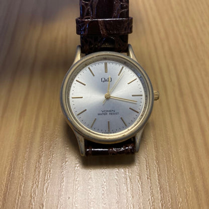 Citizen Q&Q Voken 267 Analog Quartz Men Wristwatch Brown Leather Band