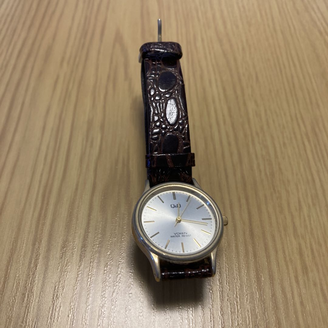 Citizen Q&Q Voken 267 Analog Quartz Men Wristwatch Brown Leather Band