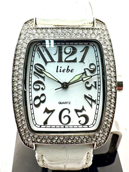 Liebe Men's Quartz Watch with Decorative Gemstone Bezel, 32mm Case