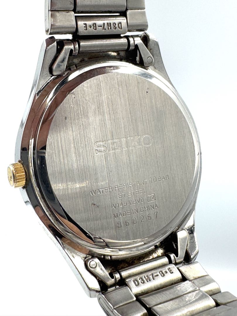 Seiko Spirit V145-0BV0 Analog Quartz Unisex Adults Solar Vintage Two-Tone Day Date Men'S Watch Japan Movement