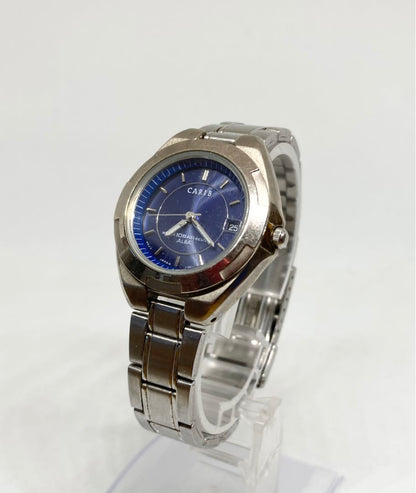 Seiko Alba Carib V182-0D10 Analog Solar Men Watch Silver Blue Dial 10 Bar