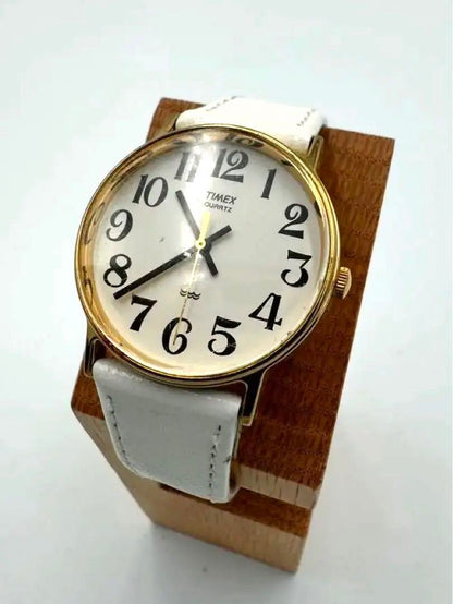 Vintage TIMEX Quartz Watch White Leather Strap