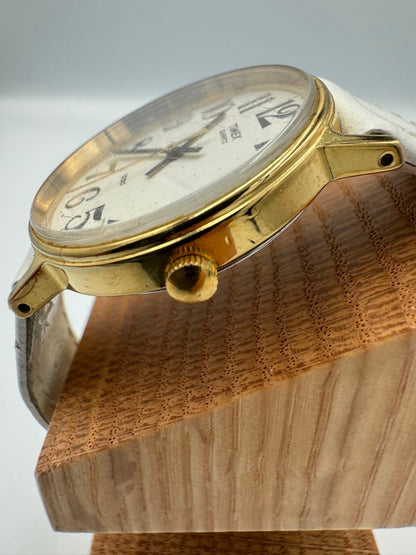 Vintage TIMEX Quartz Watch White Leather Strap