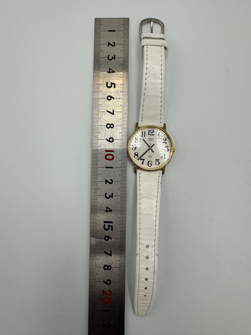 Vintage TIMEX Quartz Watch White Leather Strap