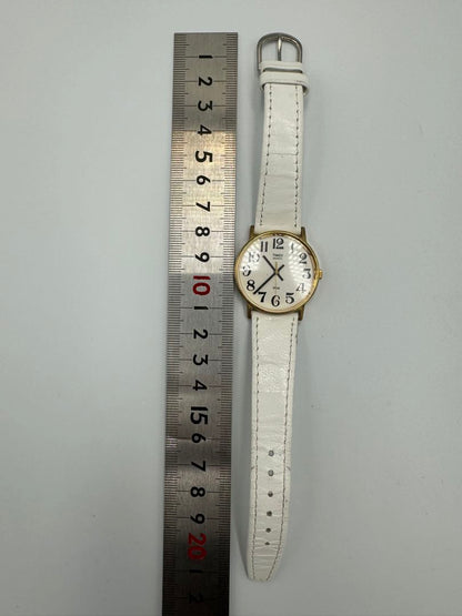 Vintage TIMEX Quartz Watch White Leather Strap
