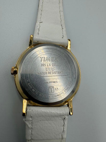 Vintage TIMEX Quartz Watch White Leather Strap